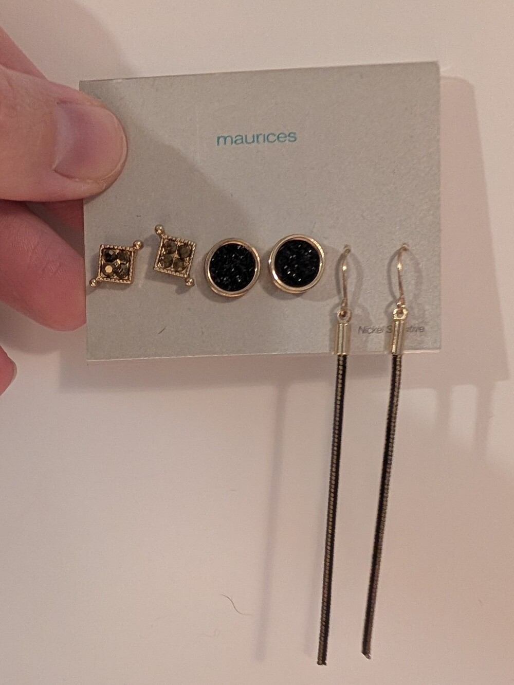 maurices Black and Gold Earring Set - 3 Pairs (studs + long drops)